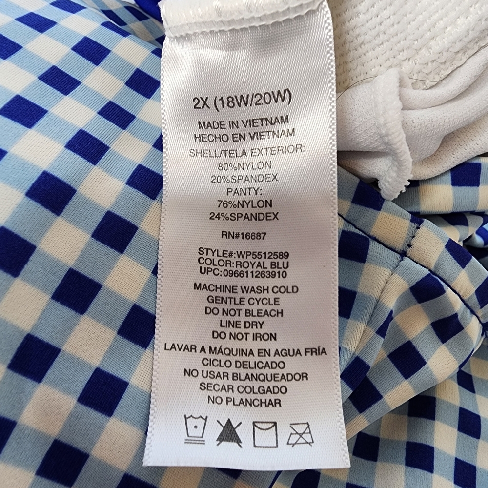 Simply Slim swim dress womens off shoulder ruffle blue gingham sz 2x - Picture 11 of 13